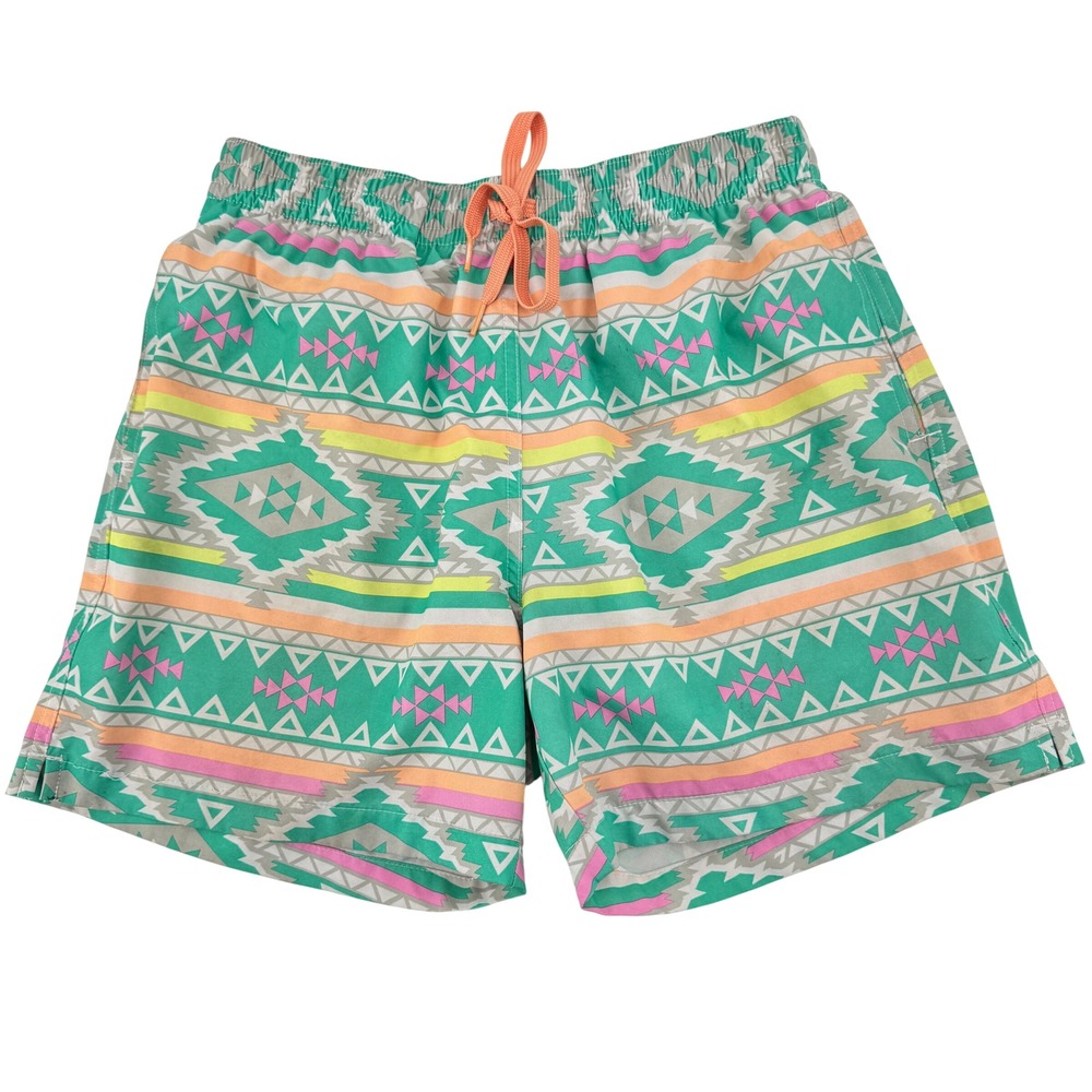 Chubbies Swim Trunks Mens Medium Teal Aztec Geometric 5.5" Inseam Mesh Lining